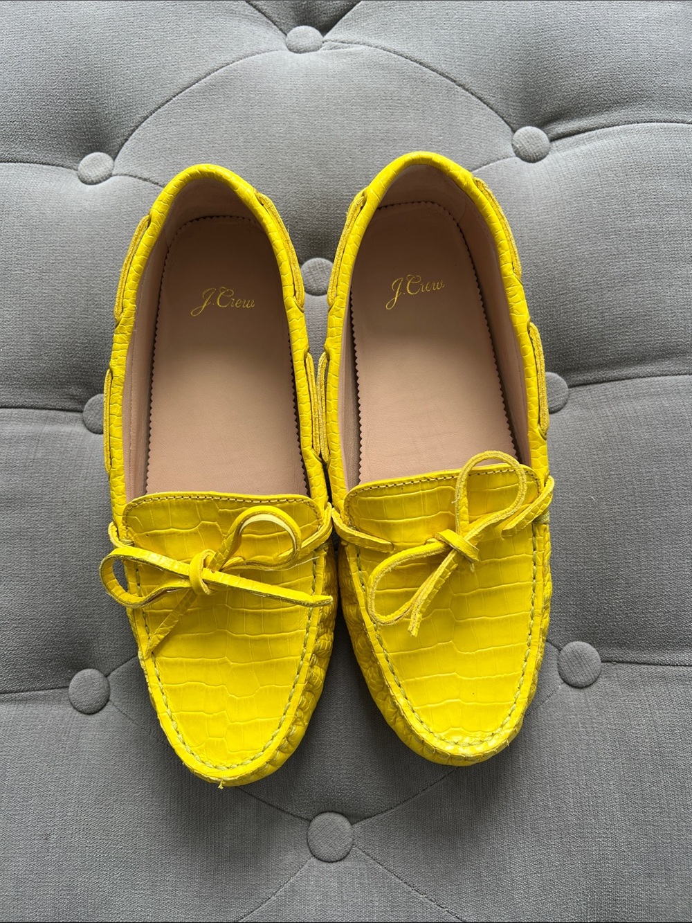 J. Crew Diving Moccasin in Croc-Embossed Leather Size 8.5 EUC